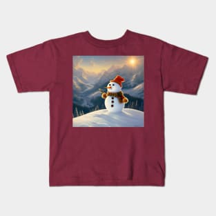 Cute Snowman in the Mountains Kids T-Shirt